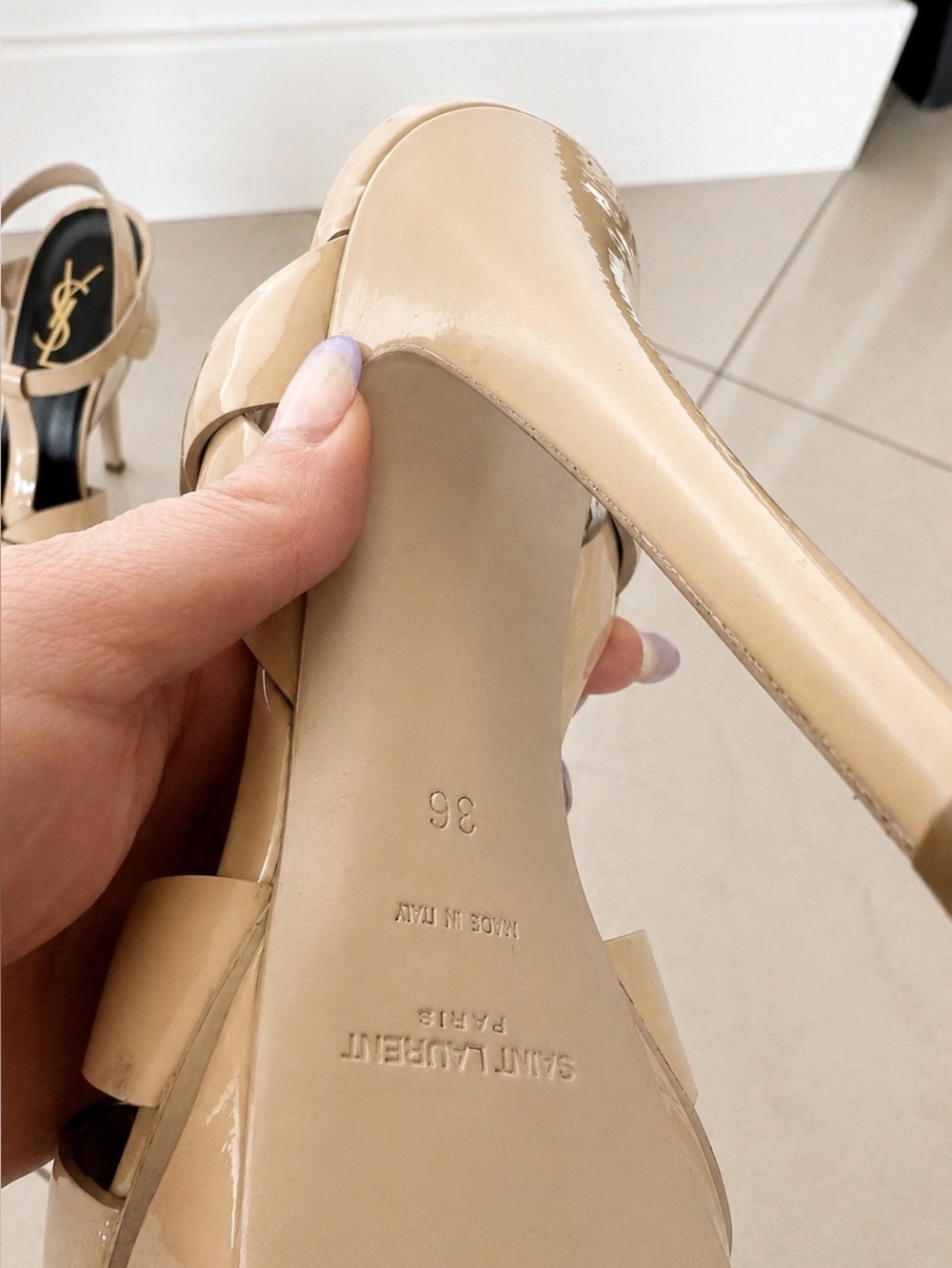 Saint Laurent YSL Patent Platform Heels Nude Beige Size 36 / US 6 - Picture 5 of 5